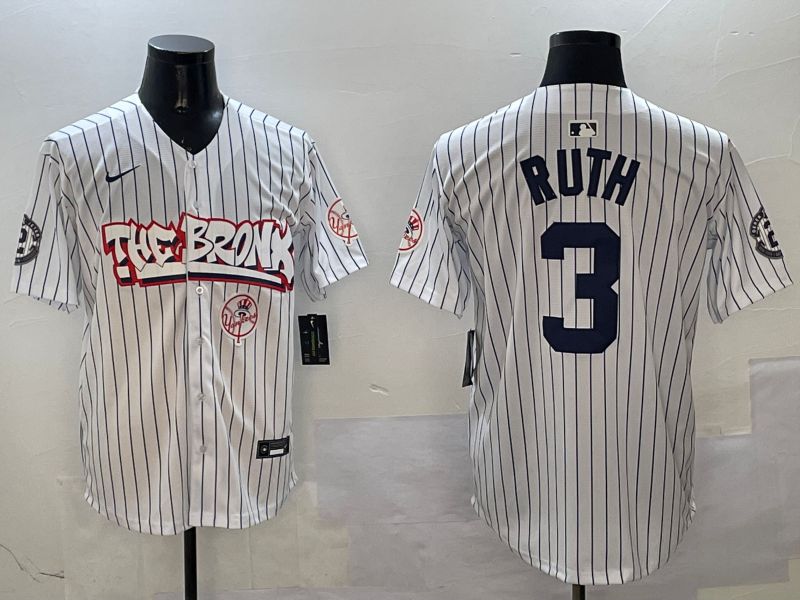 Men New York Yankees #3 Ruth White Stripe four generations Joint Name 2025 Nike MLB Jersey style 7